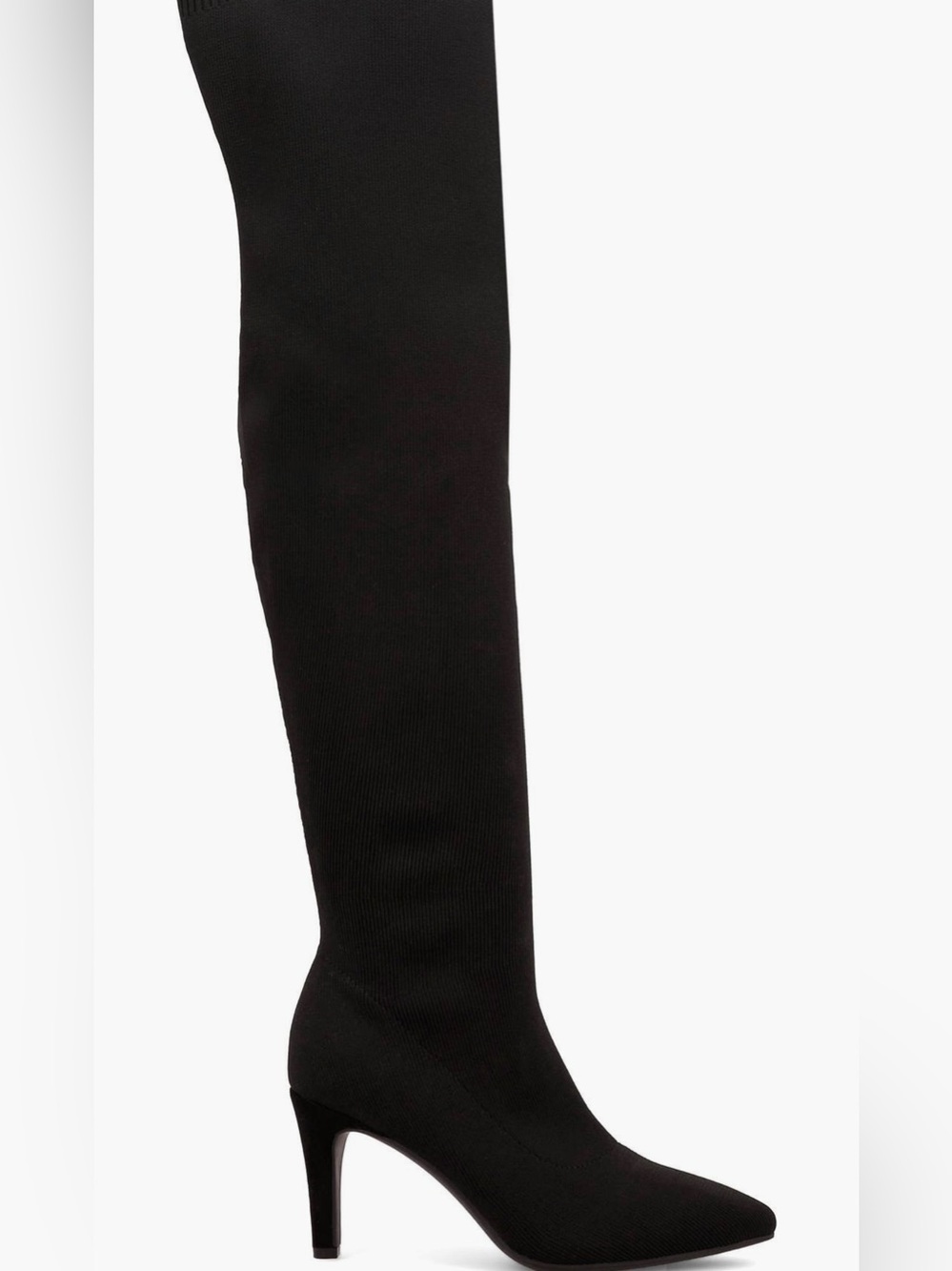 Forever 21 Black Over-the-Knee Stretch Sock Boot with Pointed Toe Heel 0013